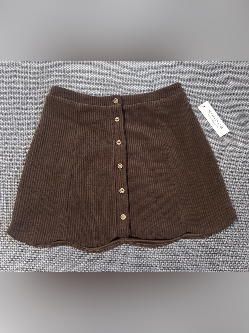 Kirious Brown Ribbed Button-Front Mini Skirt